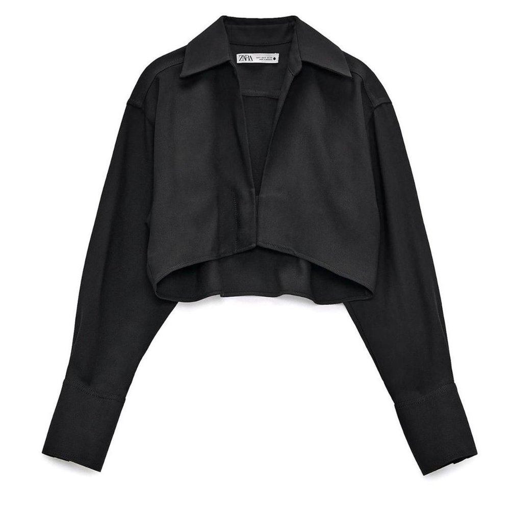 BNWOT Zara Limited Edition Black Cropped Shirt size XS